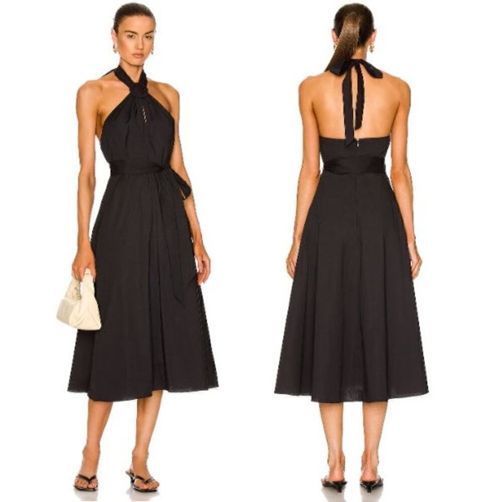 STAUD Black Halter Midi Dress